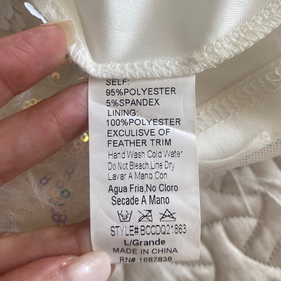 “Banjul" white sequin, feather mini sleeveless cocktail dress - Picture 9 of 9